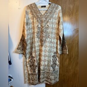 Limelight Elegant Beige and Brown Embroidered Dress size M